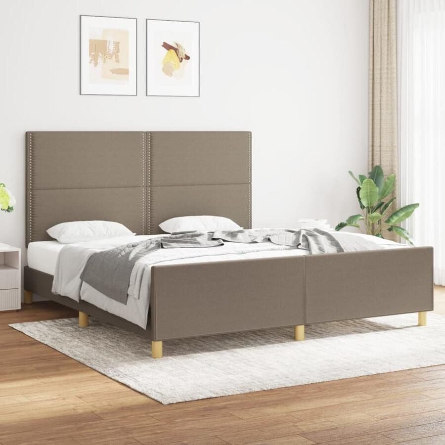 VidaXL Bedframe Stof Taupe 180x200 cm Bed Frame Bed Hoofdeinde Tweepersoons Bed Stoffen Bed Taupecolor - Foto 2
