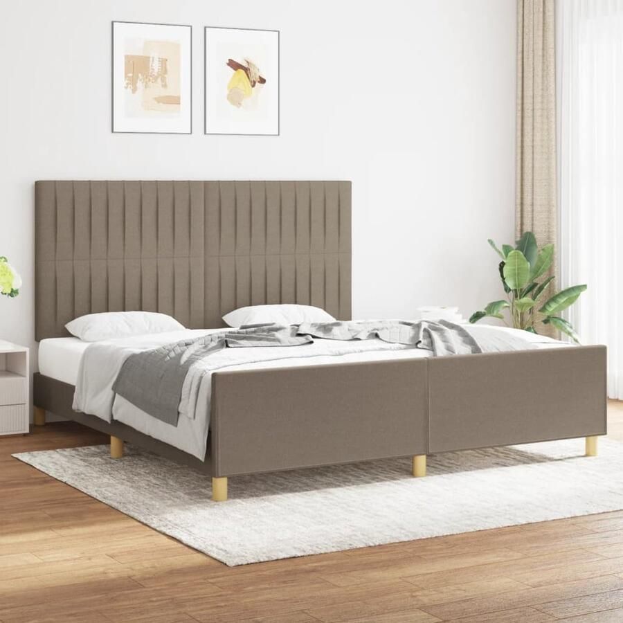 VidaXL Bedframe Stof Taupe 180x200 cm Bed Frame Hoofdkussen Tweepersoonsbed Slaapcomfort Houten Bed Stoffen Bed Taupec - Foto 2