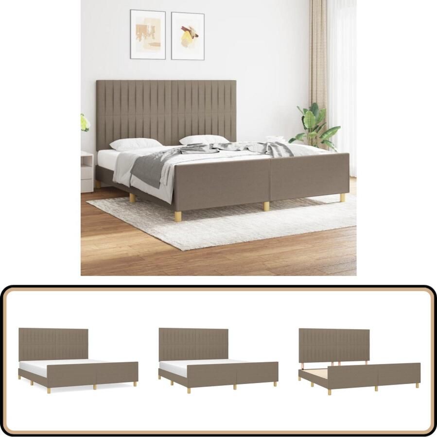 VidaXL Bedframe Stof Taupe 180x200 cm Bed Frame Hoofdkussen Tweepersoonsbed Slaapcomfort Houten Bed Stoffen Bed Taupec