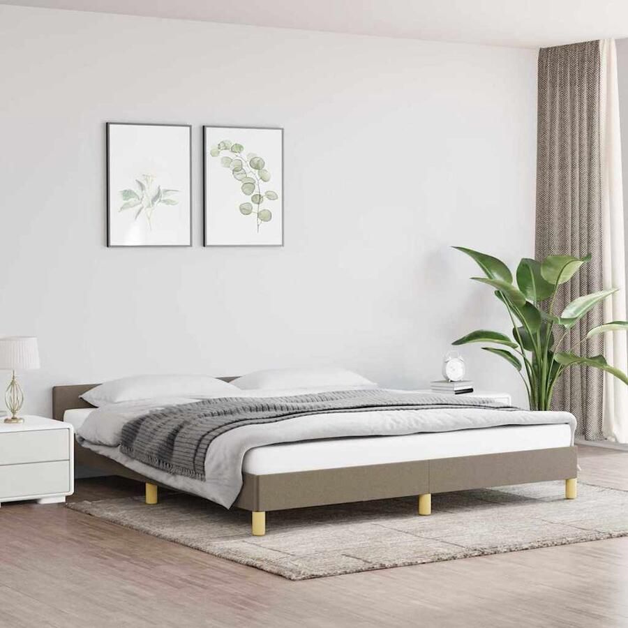VidaXL Bedframe Stof Taupe 180x200 cm Bed Frame Tweepersoons Bed Houten Bed Met Hoofdeinde Taupecouleur - Foto 2