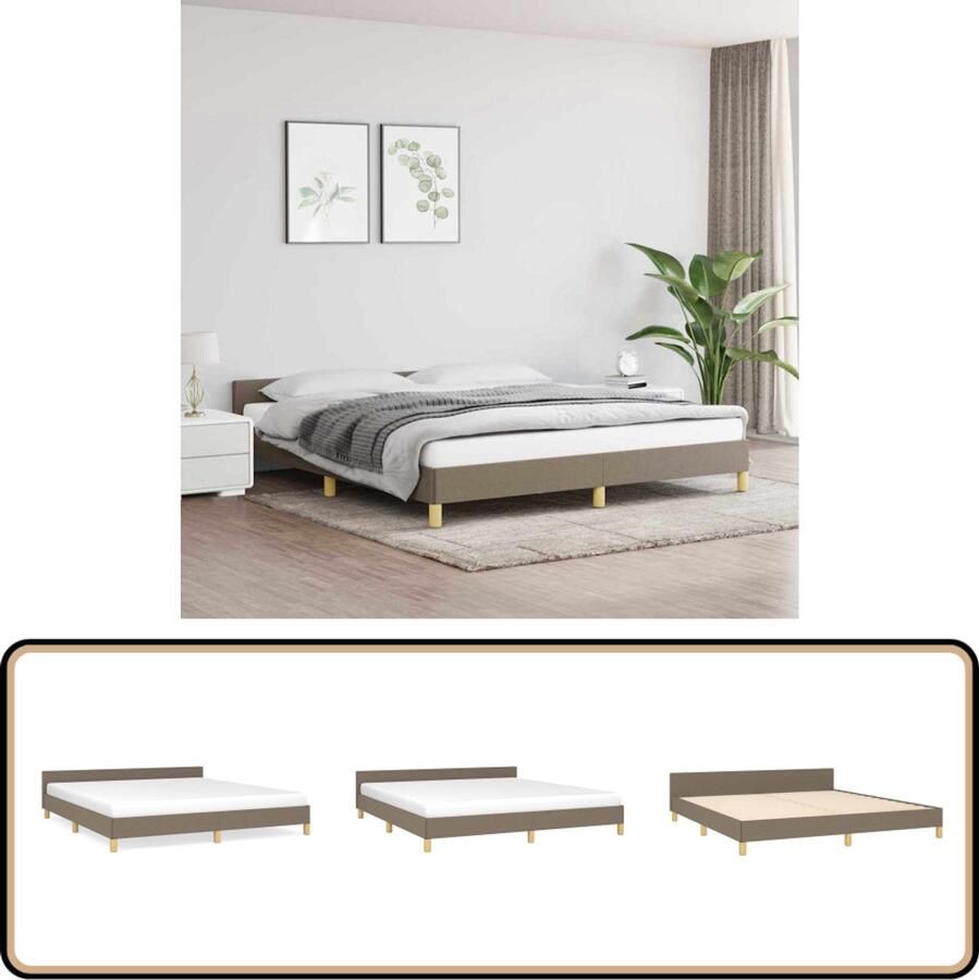 VidaXL Bedframe Stof Taupe 180x200 cm Bed Frame Tweepersoons Bed Houten Bed Met Hoofdeinde Taupecouleur
