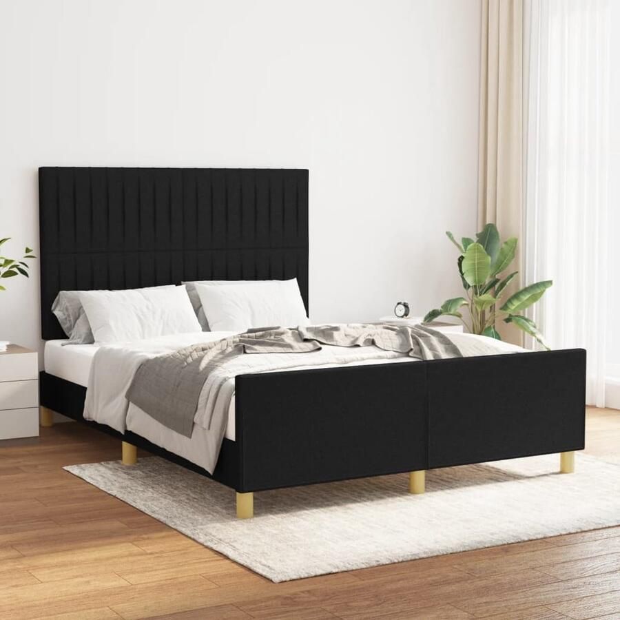 VidaXL Bedframe Stof Zwart 140x190 cm Bed Frame Boxspring Slaapcomfort Hoofdeinde Zware Kwaliteit Staal Frame Multipex Lattenbodem Modern Design Zwart - Foto 2
