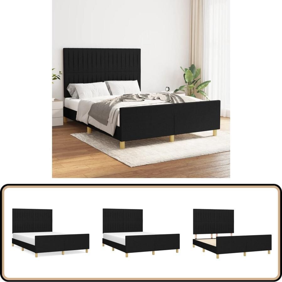 VidaXL Bedframe Stof Zwart 140x190 cm Bed Frame Boxspring Slaapcomfort Hoofdeinde Zware Kwaliteit Staal Frame Multipex Lattenbodem Modern Design Zwart