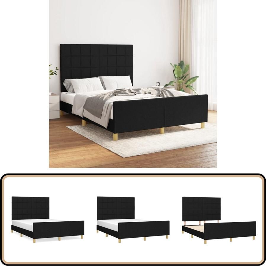 VidaXL Bedframe Stof Zwart 140x190 cm Bed Frame Boxspring Tweepersoons Bed Slaapcomfort Hoofdeinde Verstelbaar