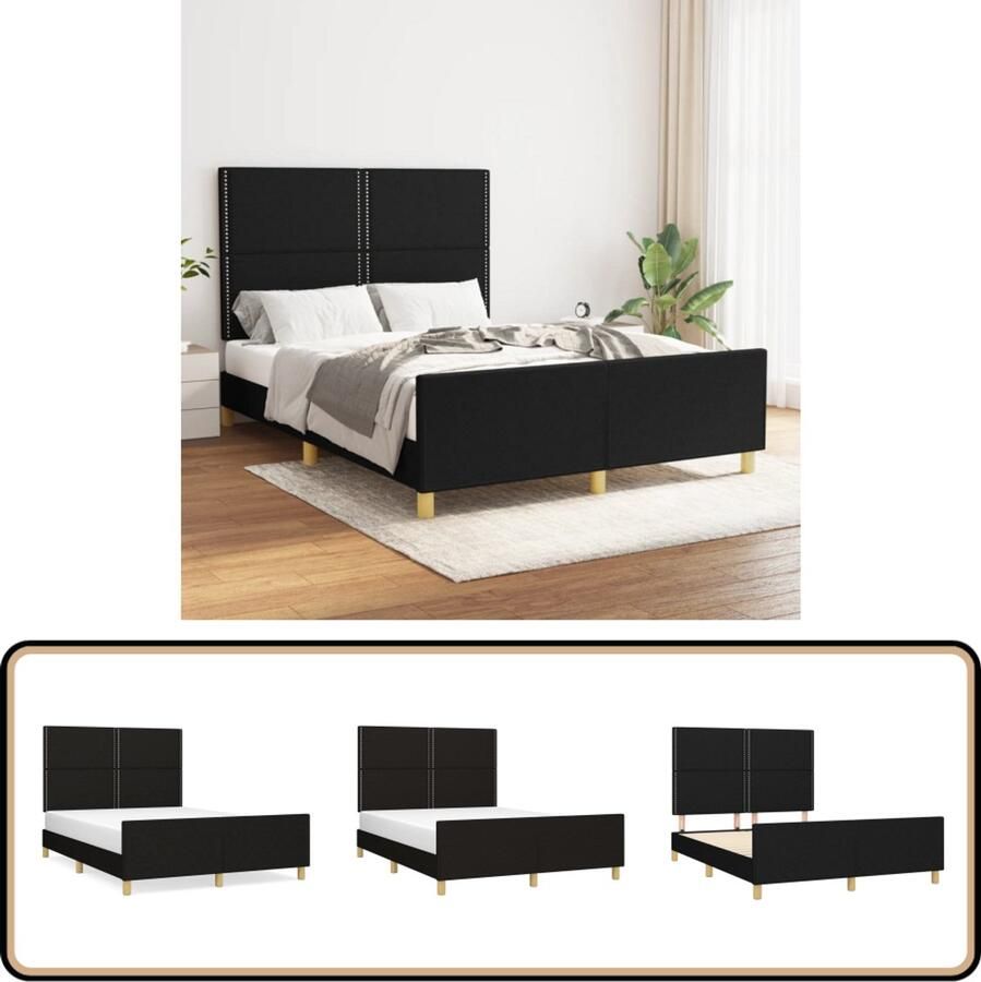 VidaXL Bedframe Stof Zwart 140x190 cm Bed Frame Boxspring Tweepersoonsbed Stapelbed Houten Bed Design Bed Modern Bed Zwarte Bed Stoffen Bed Adjustable Headboard
