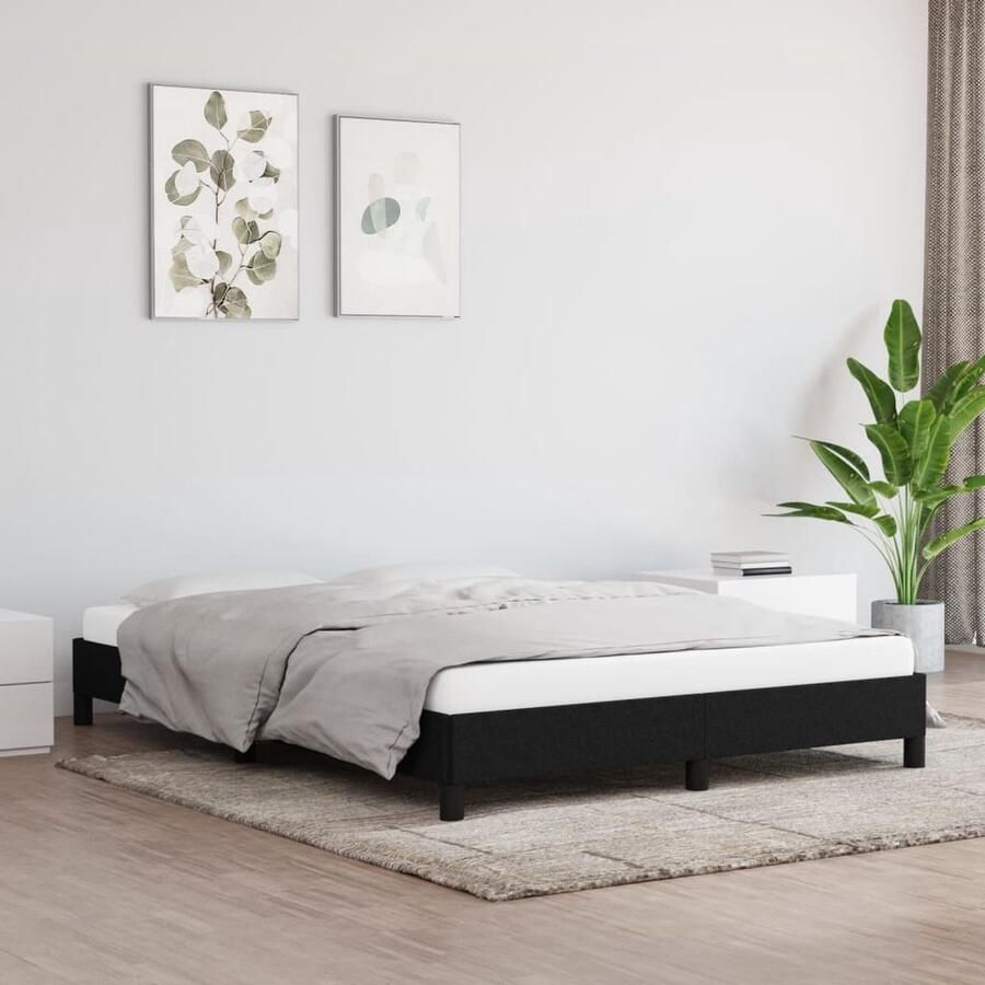 VidaXL Bedframe Stof Zwart 140x190 cm Bed Frame Houten Bed Tweepersoons Bed Boxspring Stoffen Bed Zwarte Bed Design Bed Comfortabel Bed Goedkope Bed - Foto 2