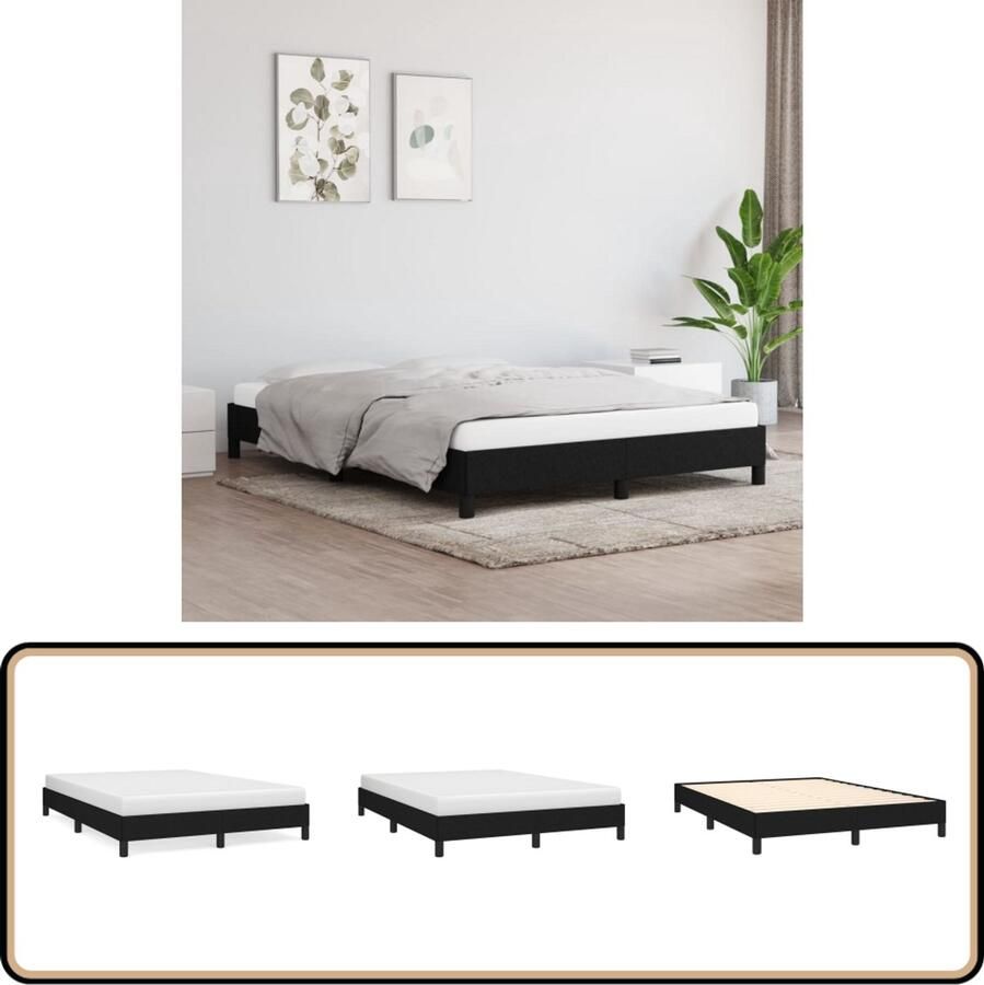 VidaXL Bedframe Stof Zwart 140x190 cm Bed Frame Houten Bed Tweepersoons Bed Boxspring Stoffen Bed Zwarte Bed Design Bed Comfortabel Bed Goedkope Bed