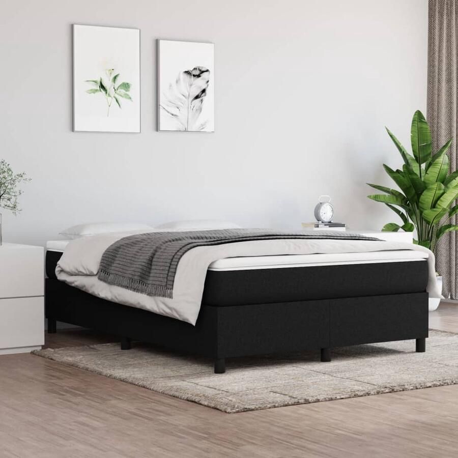 VidaXL Bedframe Stof Zwart 140x190 cm Boxspring Frame Bed Frame Tweepersoons Bed Zwarte Bed Houten Bed Frame Stoffen Bed Frame Bed Kopen - Foto 2