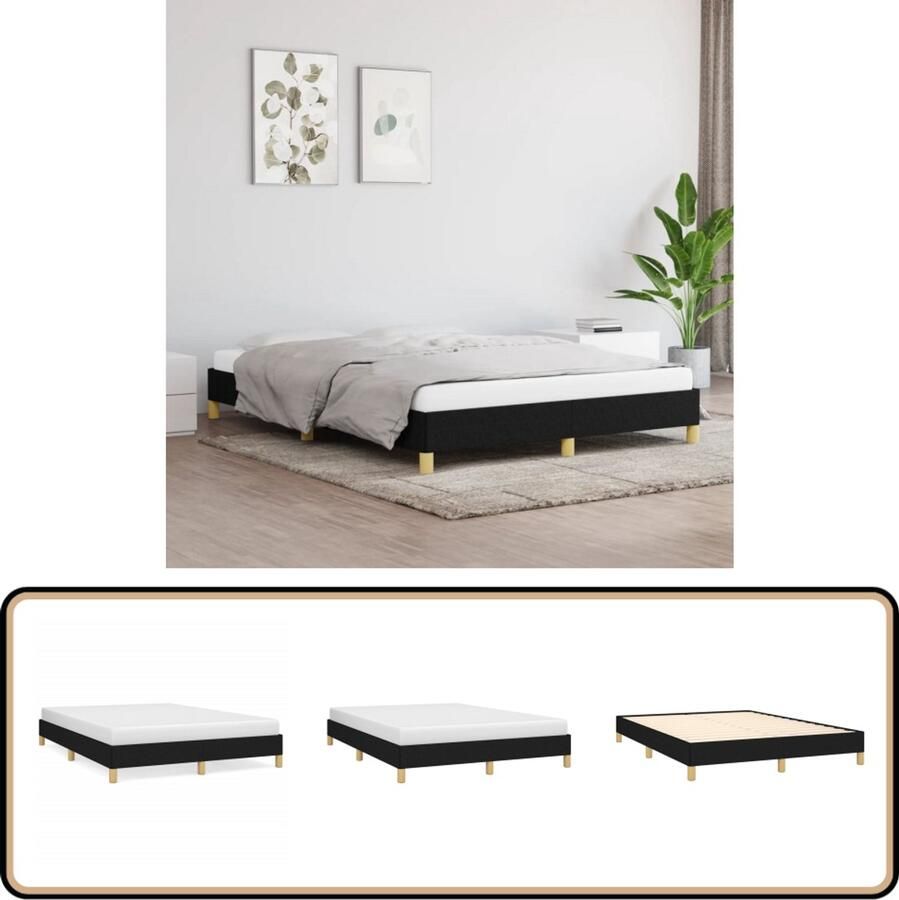 The Living Store Bedframe stof zwart 140x200 cm Bedframe Bed Slaapmeubel Ledikant Bedbodem Tweepersoonsbed Bedden Slaapmeubels Slaapmeubelen Ledikanten - Foto 2