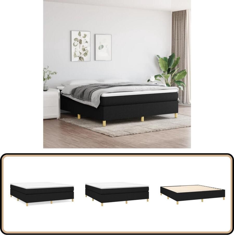 VidaXL Bedframe Stof Zwart 180x200 cm Boxspring Frame Bed Frame Slaapkamer Meubilair Zwarte Bedframe Tweepersoons Bed Stoffen Bedframe Houten Bedframe Multipex Bedframe Stapelbare Bedframes