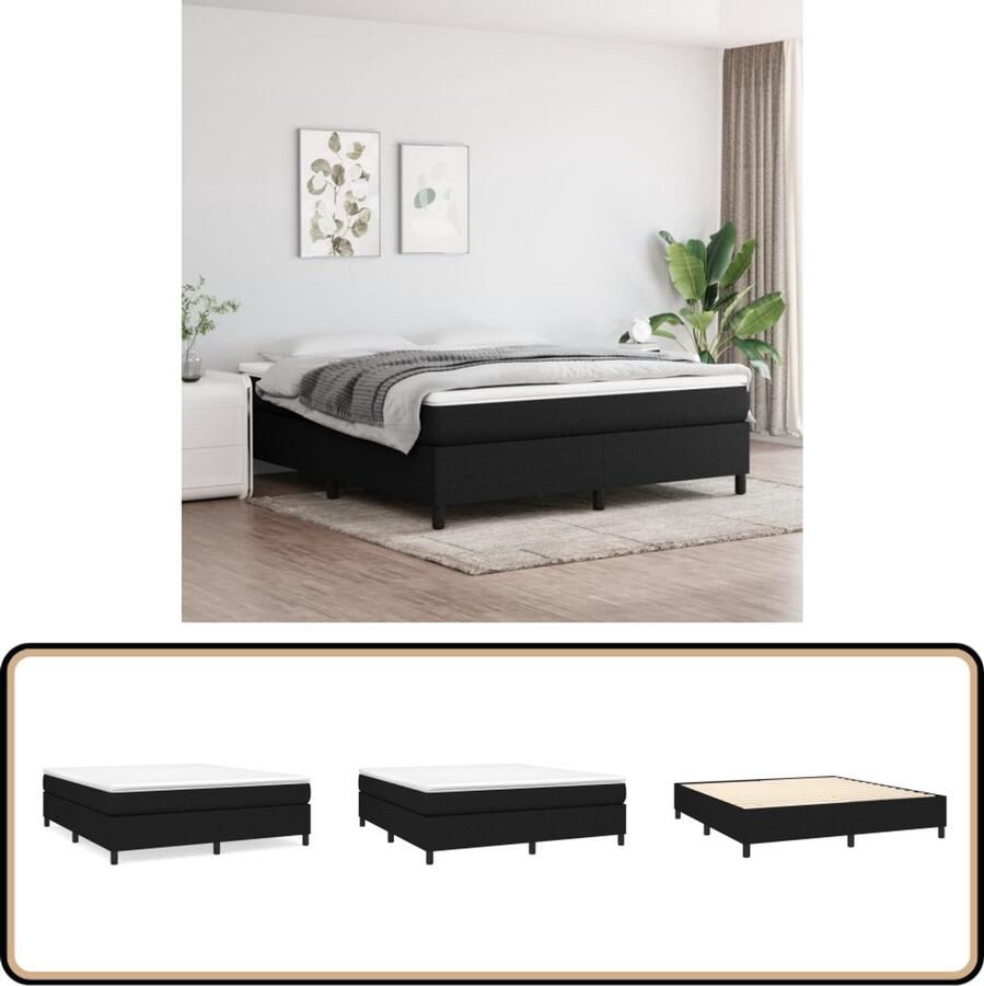 VidaXL Bedframe Stof Zwart 180x200 cm Boxspring Frame Bed Frame Tweepersoons Bed Zwarte Bed Houten Bed Stoffen Bed Multiplex Lattenbodem Stabiel Bed Comfortabel Bed Goedkope Bed