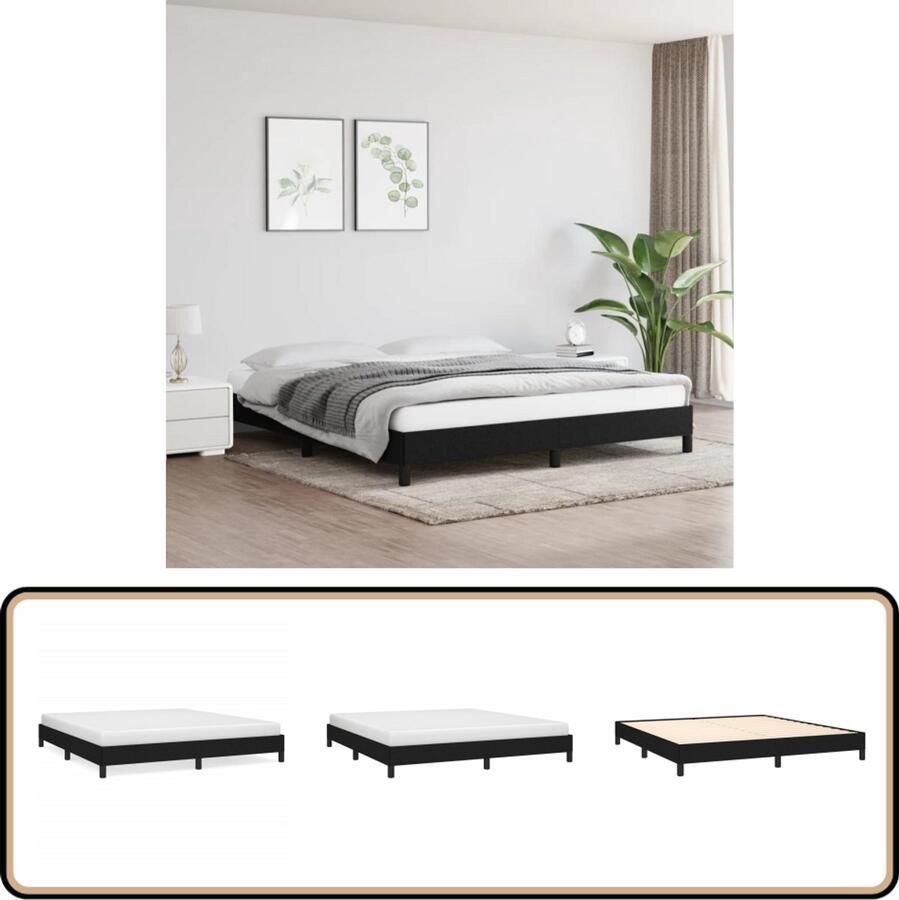 VidaXL Bedframe Stof Zwart 180x200 cm Slaapkamerinrichting Bed Frame Tweepersoonsbed Zwarte Bedbank Luxe Bedframe Stoffen Bedframe Multipex Lattenbodem