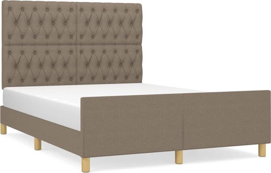VidaXL Bedframe Taupe 140x190 cm Inclusief Hoofdbord Bed Frame Tweepersoons Bed Boxspring Slaapcomfort Houten Bed Design Bed Stoffen Bed Taupec - Foto 2