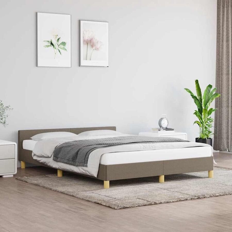 VidaXL Bedframe Taupe 140x190 cm Stof Bed Frame Boxspring Tweepersoonsbed Stapelbare Bedden Houten Bed Tapijt Slaapkamer Meubels Taupes - Foto 2