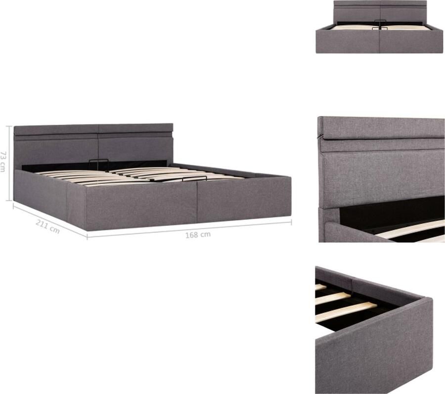 VidaXL Bedframe Taupe Stoffen bekleding Multiplex lattenbodem MDF-frame 211x168x73 cm Geschikt voor matras 160x200 cm Met opbergvak Hydraulisch gasveermechanisme LED-strip Afstandsbediening Bed - Foto 3