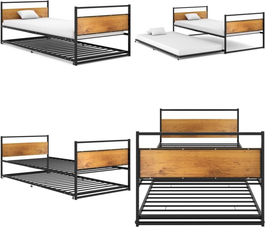 VidaXL Bedframe uitschuifbaar metaal zwart 90x200 cm Uitschuifbaar Bedframe Uitschuifbare Bedframes Bed Bedden