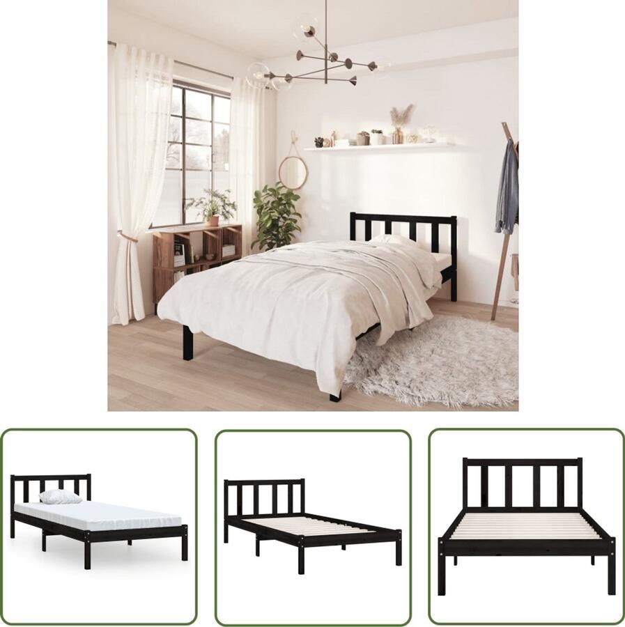 VidaXL Bedframe van grenenhout zwart 90x200 cm Massief Grenenhout Bed Frame Bed Frame Zwart Enkelpersoons Bed Modern Bed Frame Slaapcomfort