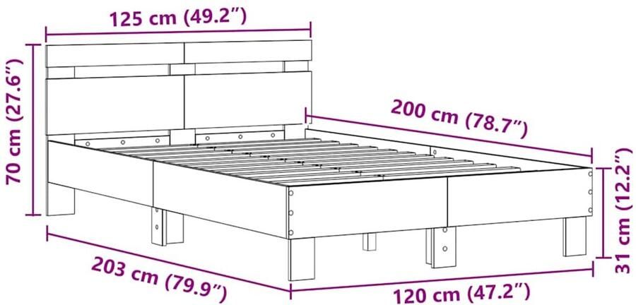 VidaXL Massief Bedframe Zwart eiken Massief hout 120 x 200 cm Duurzaam