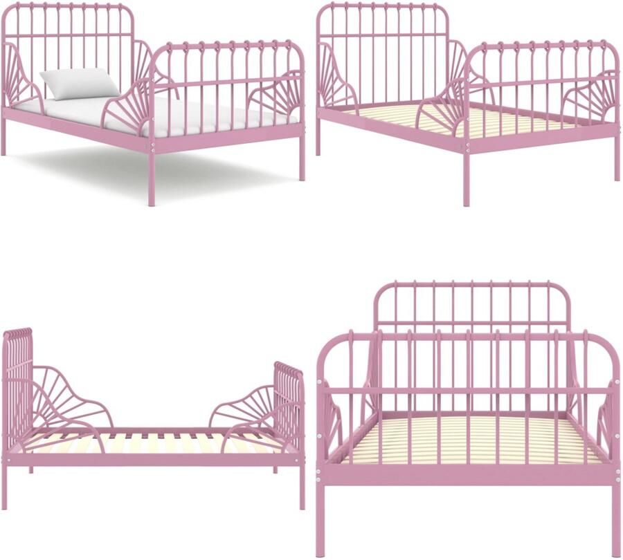 VidaXL Bedframe verlengbaar metaal roze 80x130 200 cm Verlengbaar Bedframe Verlengbare Bedframes Bed Bedden