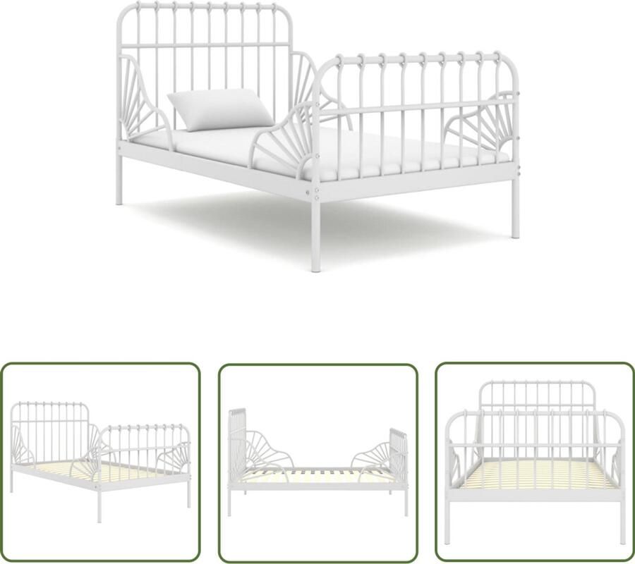 VidaXL Bedframe Verlengbaar Metaal Wit 80x130 200 cm Metalen Bed Frame Wit Bed Verlengbaar Bed Tweepersoons Bed Stapelbed Boxspring Slaapcomfort Kinderbed Hoofdbord Slatted Frame Bedstede Bedroom Furniture