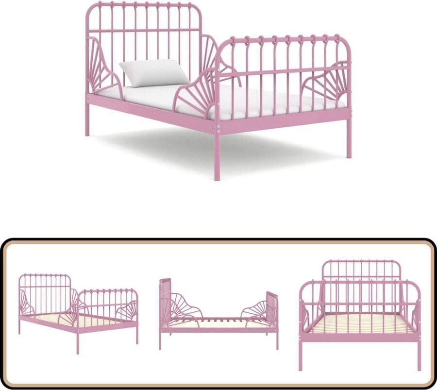 VidaXL Bedframe Verstelbaar Metaal Roze 80x200 cm Verbeterde Slaap Metalen Bed Frame Rozenkleurig Bed Verlengbaar Bed Tweepersoons Bed