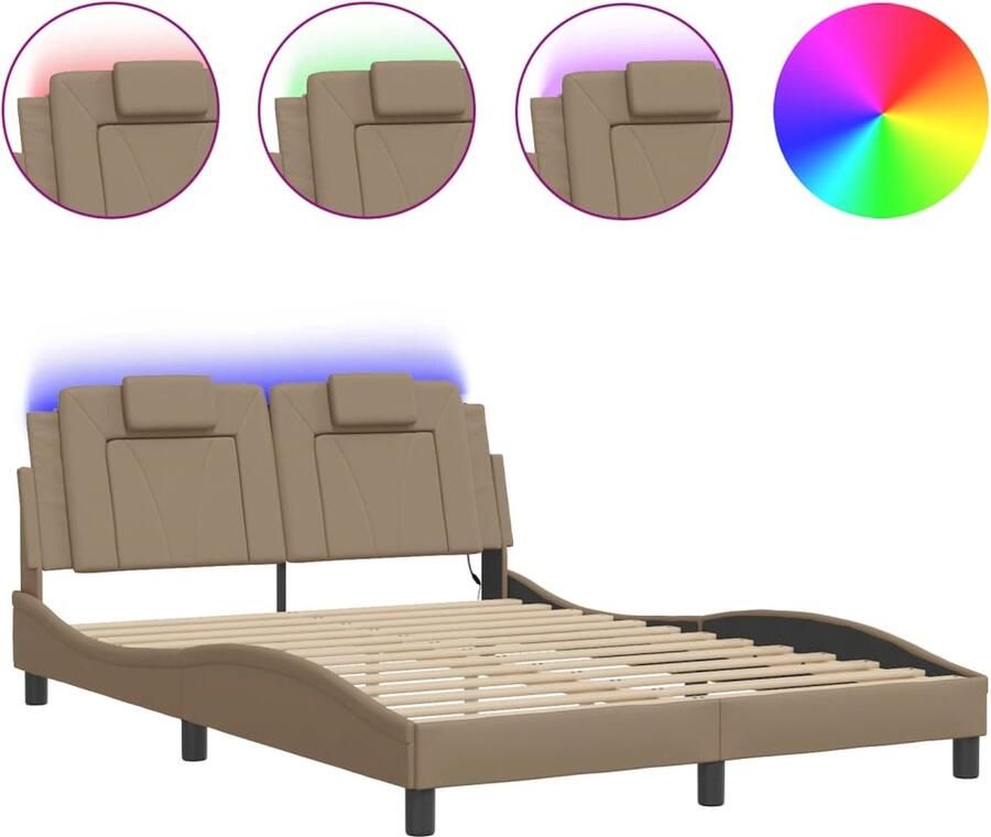 VidaXL Bedframe Viana met LED zonder matras kunstleer cappuccino 140x200 cm