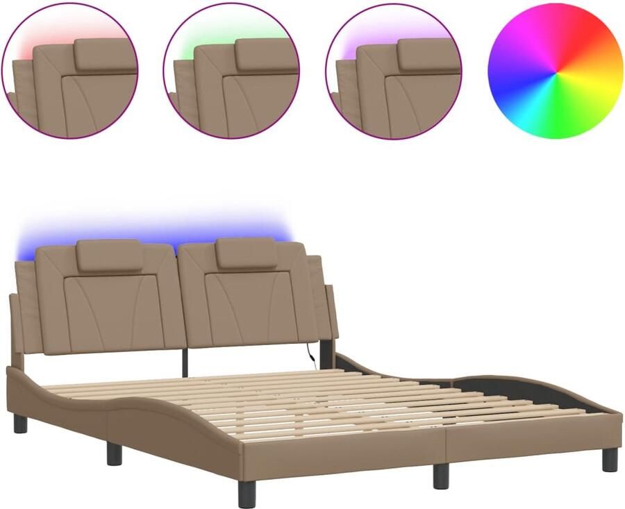 VidaXL Bedframe Viana met LED zonder matras kunstleer cappuccino 160x200 cm