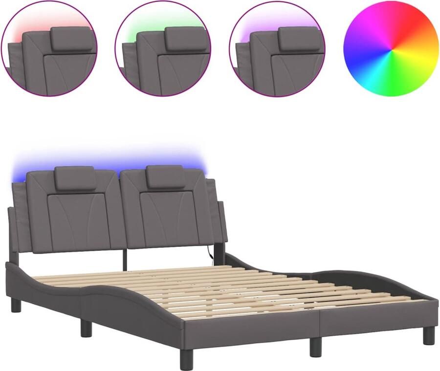 VidaXL Bedframe Viana met LED zonder matras kunstleer grijs 140x200 cm