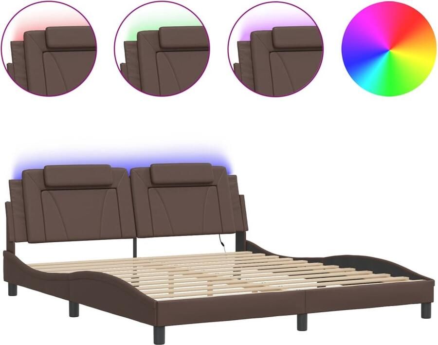 VidaXL Bedframe Viana met LED zonder matras kunstleer grijs 180x200 cm