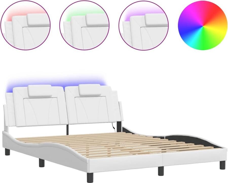 VidaXL Bedframe Viana met LED zonder matras kunstleer wit 160x200 cm