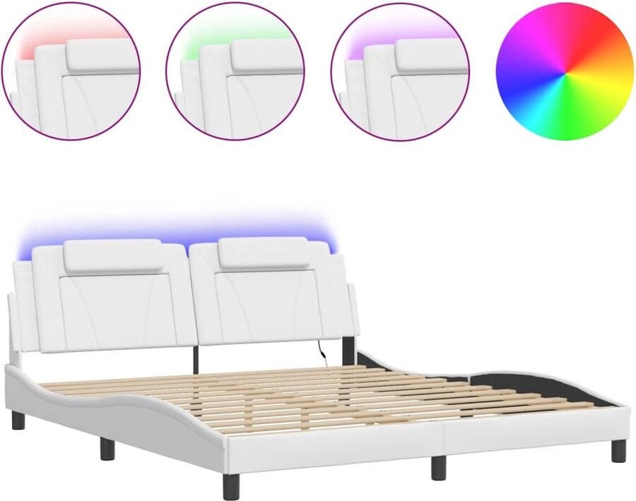 VidaXL Bedframe Viana met LED zonder matras kunstleer wit 180x200 cm