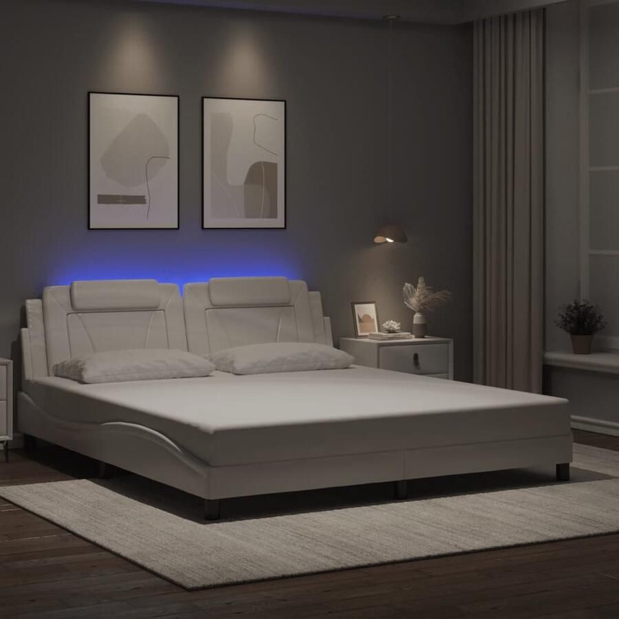 VidaXL Bedframe Viana met LED zonder matras kunstleer wit 180x200 cm - Foto 2