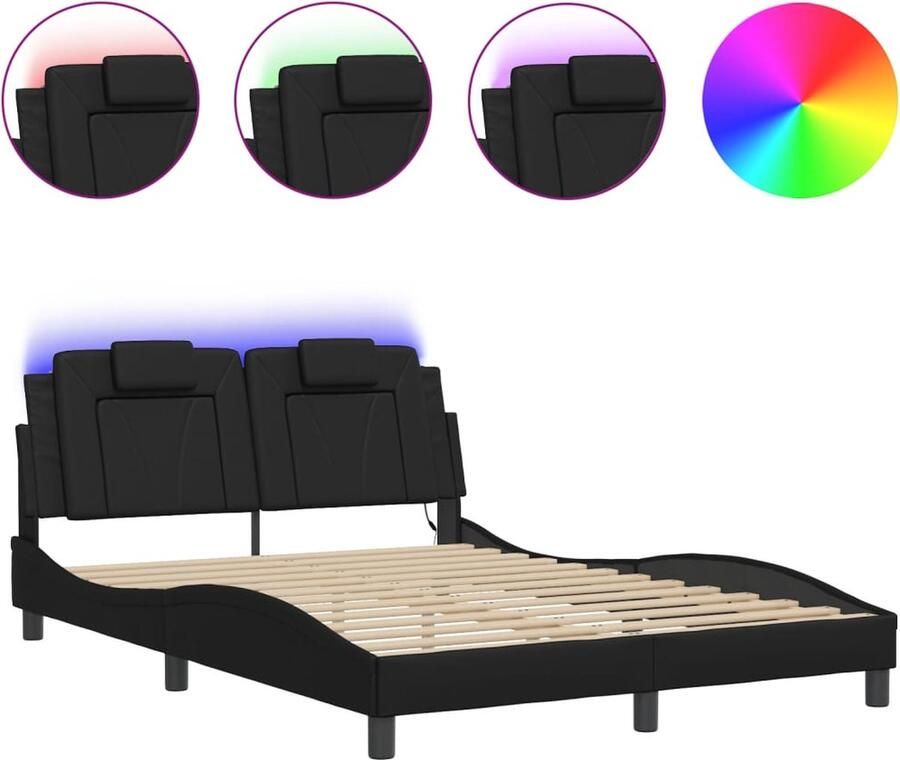 VidaXL Bedframe Viana met LED zonder matras kunstleer zwart 140x200 cm