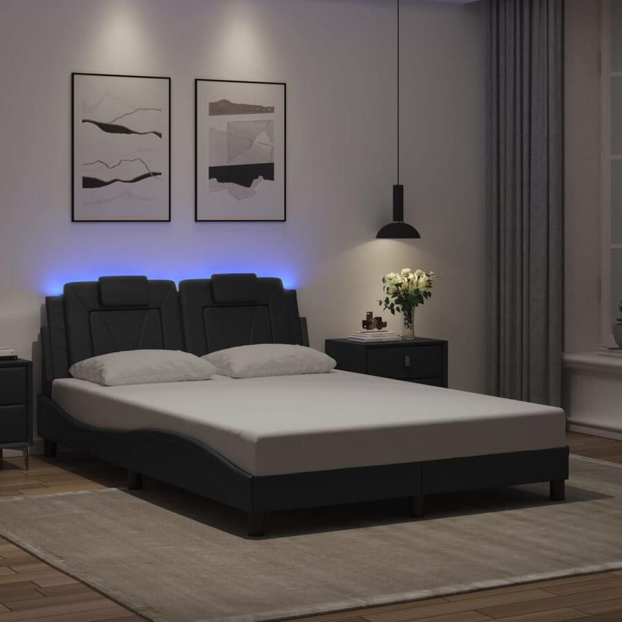 VidaXL Bedframe Viana met LED zonder matras kunstleer zwart 140x200 cm - Foto 2