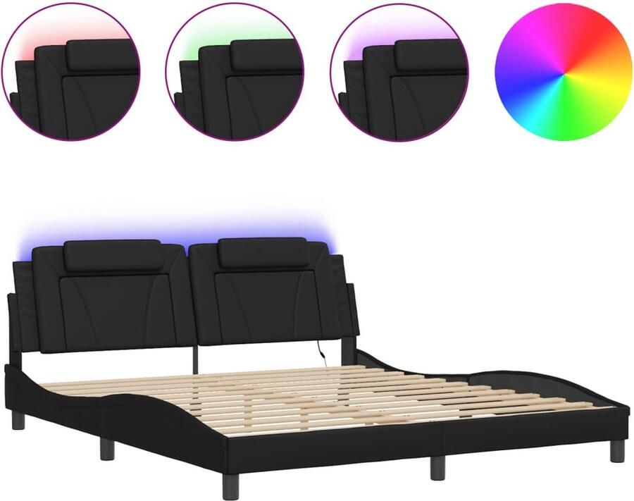VidaXL Bedframe Viana met LED zonder matras kunstleer zwart 180x200 cm