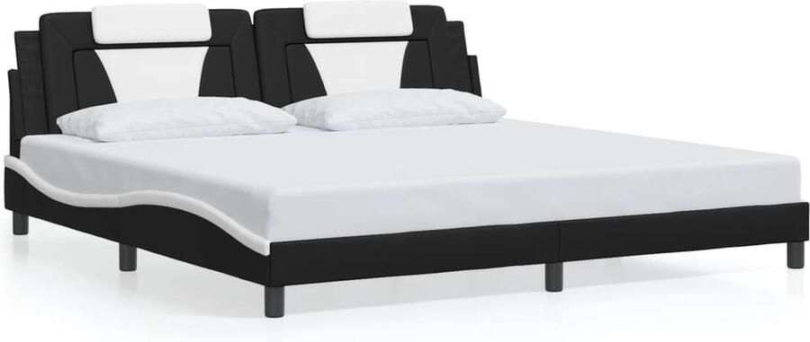 VidaXL Bedframe met LED zonder matras Zadar kunstleer zwart en wit 200x200 cm - Foto 6