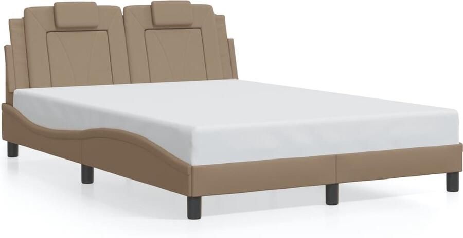 VidaXL Bedframe met hoofdbord kunstleer cappuccinokleurig 140x200 cm - Foto 2
