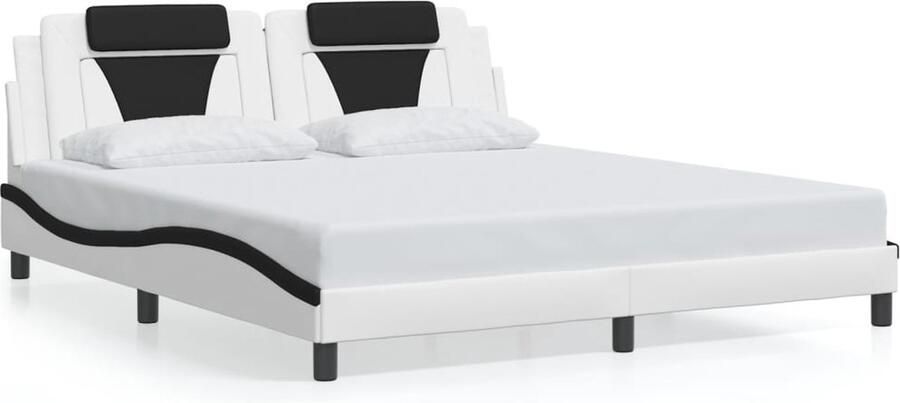 VidaXL Bedframe Kunstleer Wit Zwart 180x200 cm Slaapcomfort Boxspring Tweepersoonsbed King Size Bed Hoofdbord Lederlook Modern Interieur Witte Kamer - Foto 2