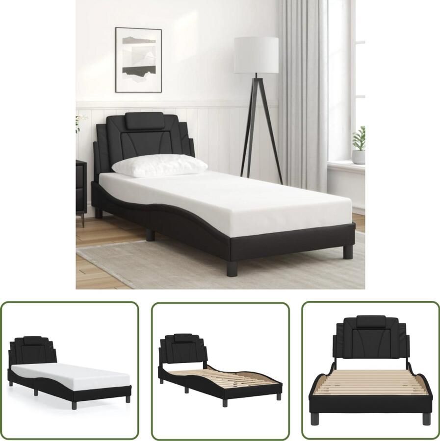 VidaXL Bedframe Viana zonder matras kunstleer zwart 90x200 cm Bed Frame Kunstleder Bed Zwarte Bedbank Tweepersoons Bed Hoofdbord Bed