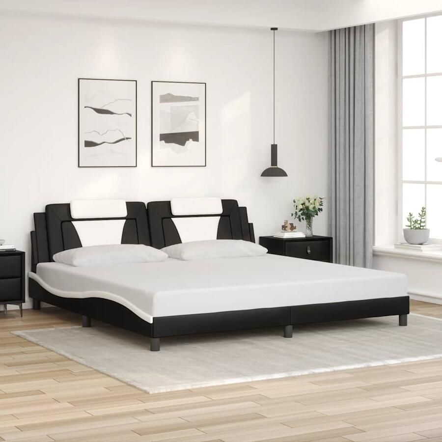 VidaXL Bedframe Viana zonder matras kunstleer zwart en wit 200x200 cm - Foto 3