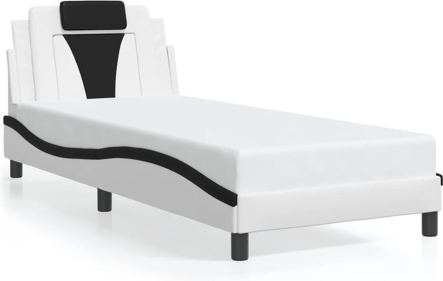 VidaXL Bedframe Viana zonder matras kunstleer zwart en wit 90x190 cm - Foto 3