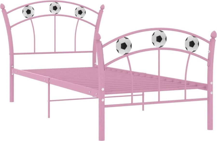 VidaXL Bedframe Voetbaldesign Roze 90x200 cm Metalen Bed Frame Voetbalbed Rozerood Bed Eenpersoonsbed Kinderbed Slaapcomfort Slaapkamersdecoratie Trendy Bed Modern Bed - Foto 2