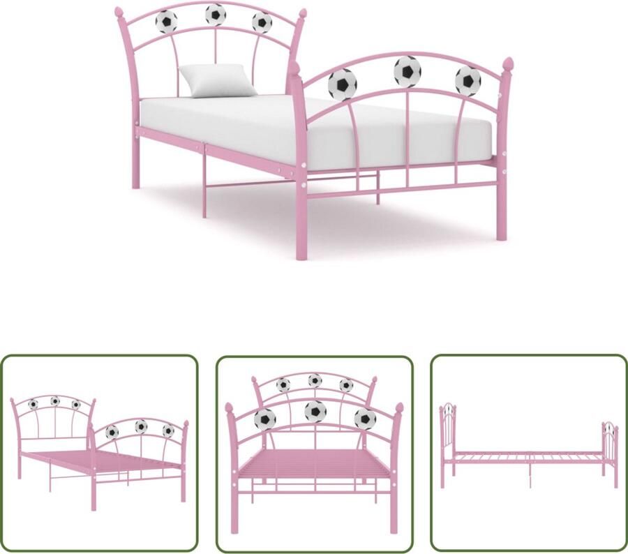 VidaXL Bedframe Voetbaldesign Roze 90x200 cm Metalen Bed Frame Voetbalbed Rozerood Bed Eenpersoonsbed Kinderbed Slaapcomfort Slaapkamersdecoratie Trendy Bed Modern Bed