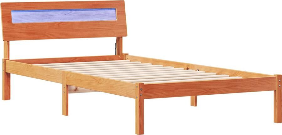 VidaXL Bedframe met LED -striplichten met hoofdeinde Wasbruin 90 x 190 cm Grenenhout