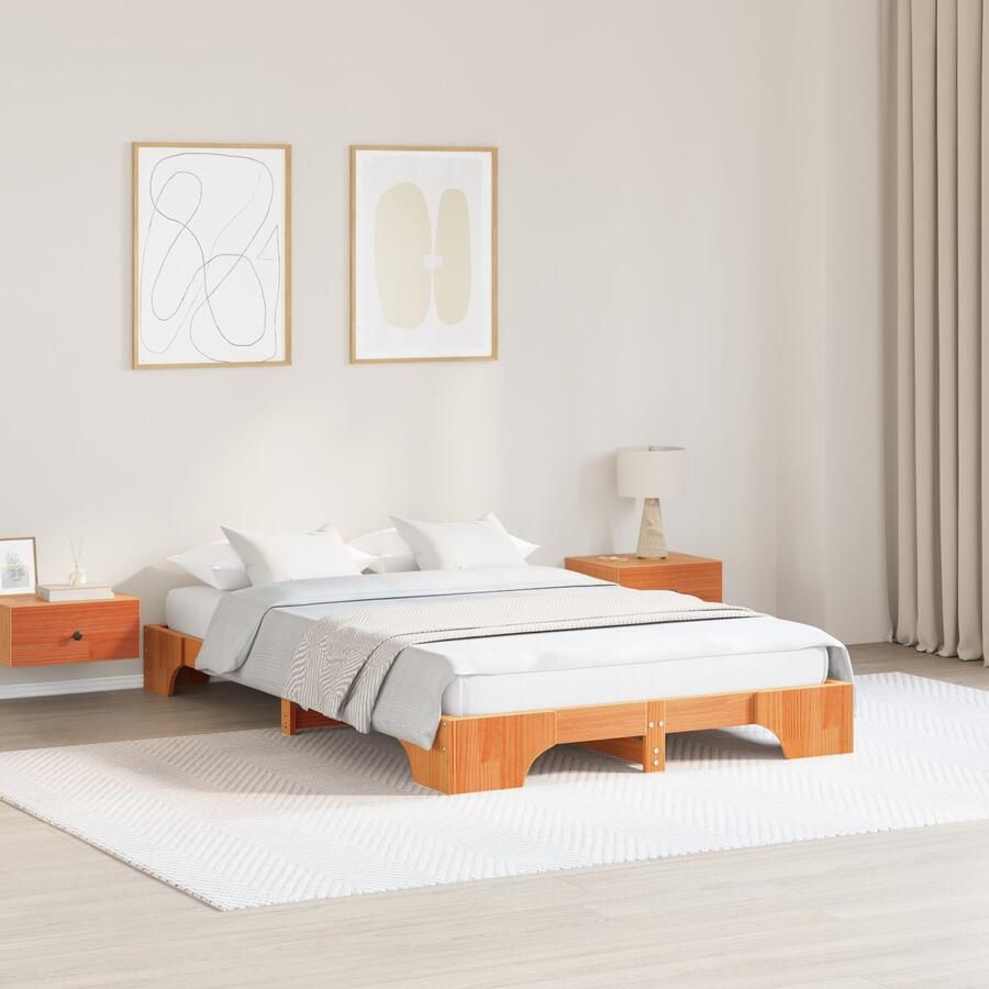 VidaXL Bedframe Gewaxte Bruin Massief Grenenhout 140 x 190 cm Duurzaam