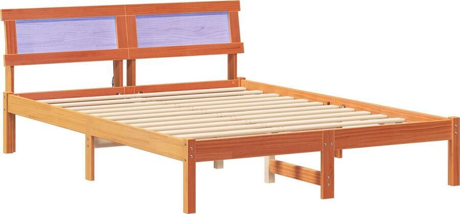 VidaXL Bedframe met LED -striplichten met hoofdeinde Wasbruin 140 x 190 cm Grenenhout