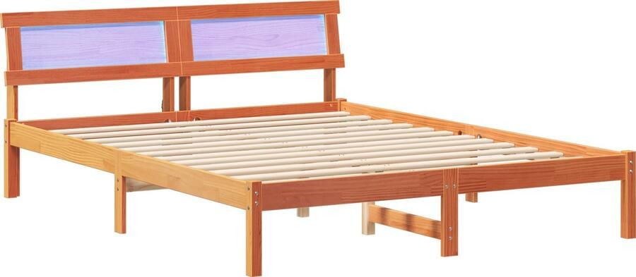 VidaXL Bedframe met LED -striplichten met hoofdeinde Wasbruin 140 x 200 cm Grenenhout