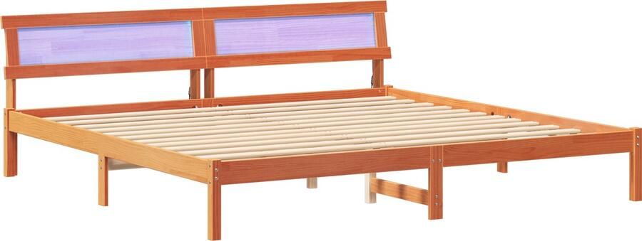 VidaXL Bedframe met LED -striplichten met hoofdeinde Bruin 200 x 200 cm Hout