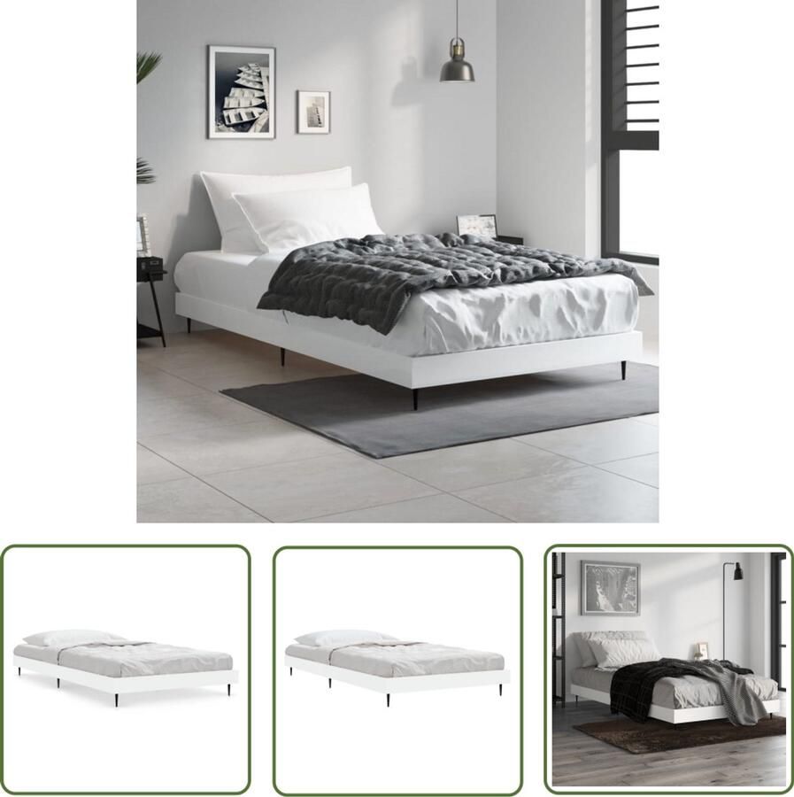 VidaXL Bedframe Wit 100x200 cm Bewerkte Hout Houten Bed Tweepersoons Bed Bedframe Wit Bed Houten Bedframe Slaapcomfort