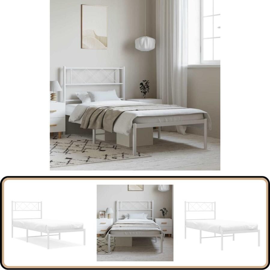 VidaXL Bedframe Wit 100x200 cm Met Hoofdbord Metalen Bed Frame Klassiek Bed Frame Wit Staal Bed Boxspring Bed Tweepersoons Bed Slaapcomfort